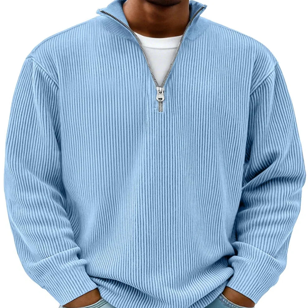 Half-Zip Sweater with Ribbed Texture and Relaxed Fit, Long Sleeves