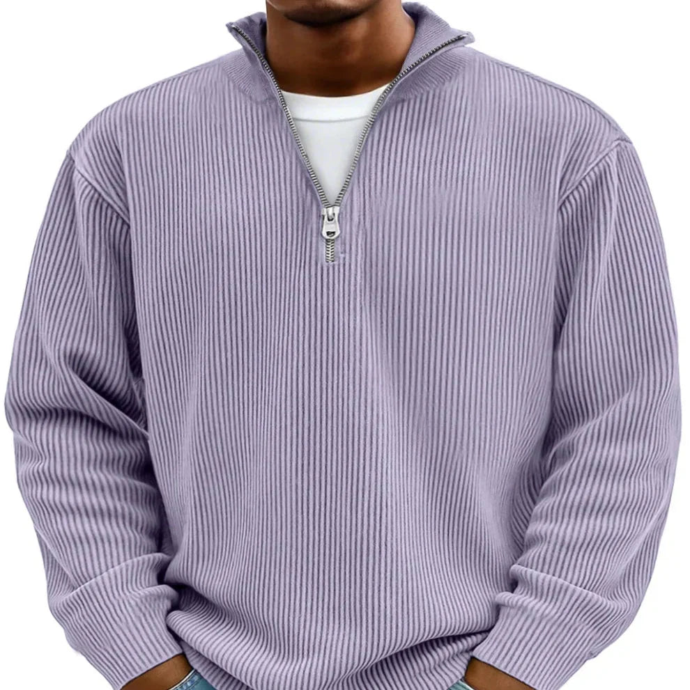 Half-Zip Sweater with Ribbed Texture and Relaxed Fit, Long Sleeves