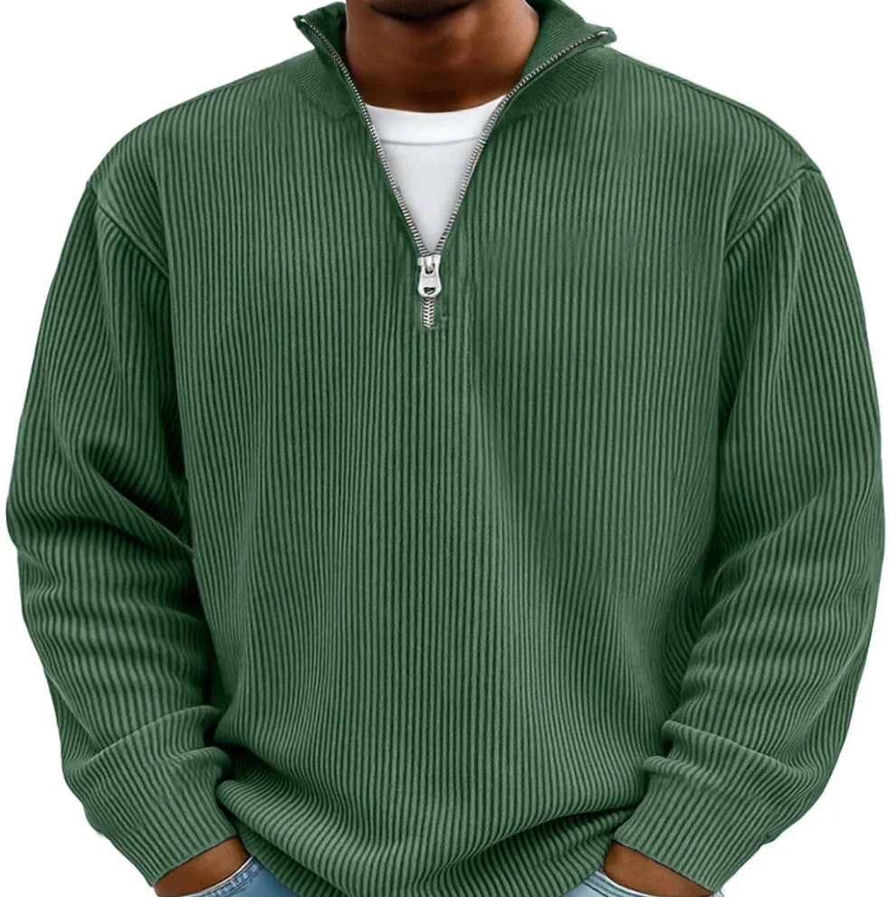 Half-Zip Sweater with Ribbed Texture and Relaxed Fit, Long Sleeves