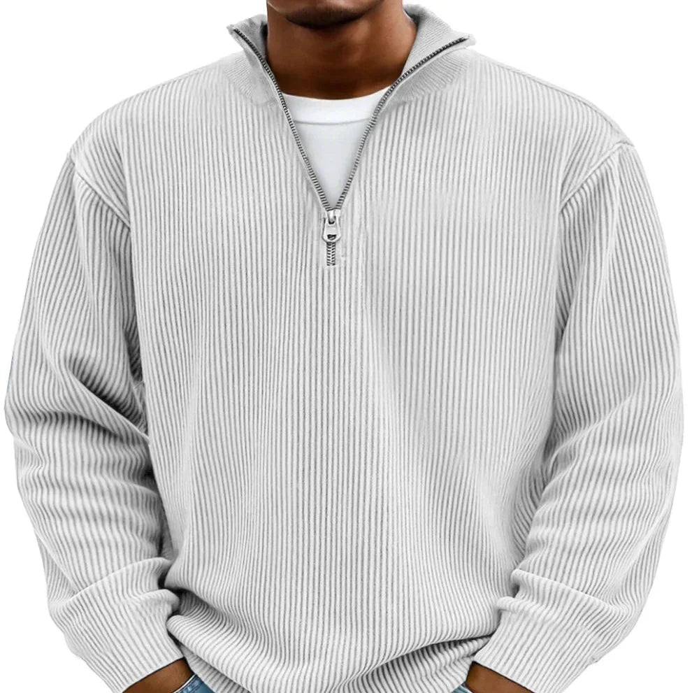 Half-Zip Sweater with Ribbed Texture and Relaxed Fit, Long Sleeves