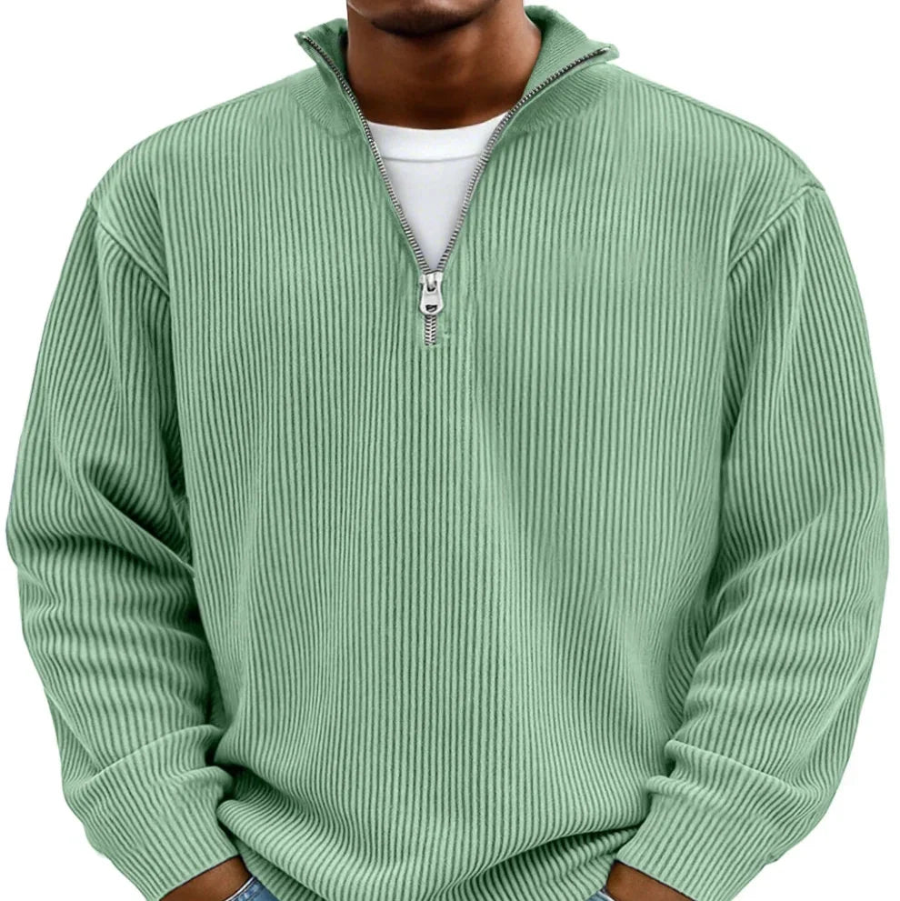 Half-Zip Sweater with Ribbed Texture and Relaxed Fit, Long Sleeves